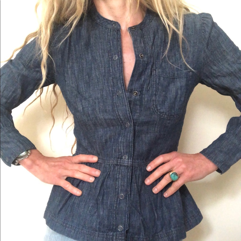 LUCKY BRAND True Indigo Denim Western Snap Shirt Size 2 EUC